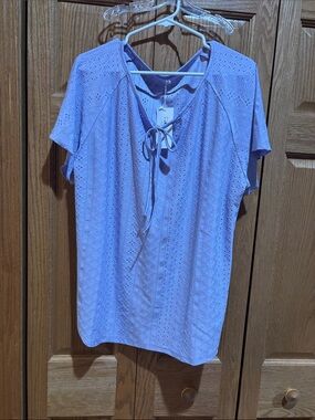 Tie-Neck Lavender Eyelet Knit Blouse